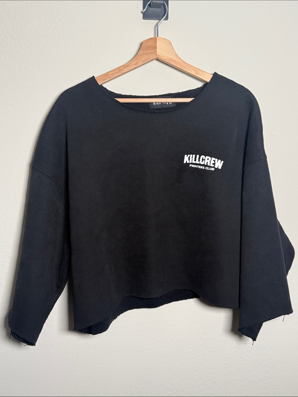 Kill Crew Black Cropped Sweatshirt with White Chest Logo(Hand cropped)